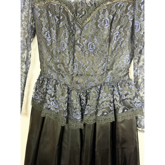Gunne Sax Jessica McClintock Womens Vintage Dress Black Blue Lace Sweetheart 7 - Picture 5 of 11